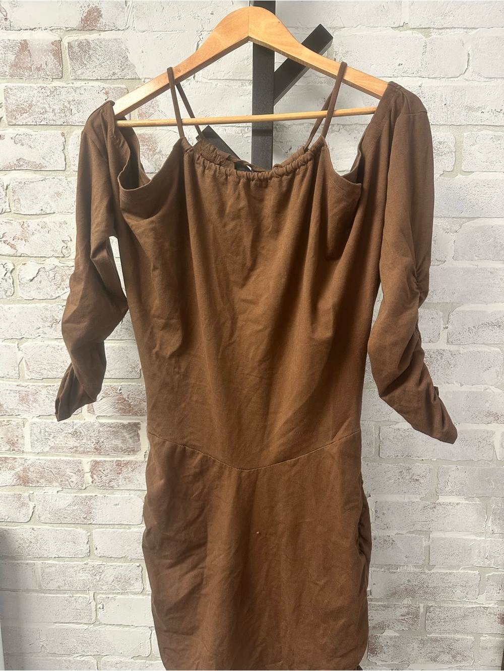 Brown Cold-Shoulder Long Sleeve Wasabi Dress